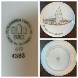 B&G Copenhagen Viking Ship‎ Plate Roskilde Denmark 4383 Gilded Edge Decor